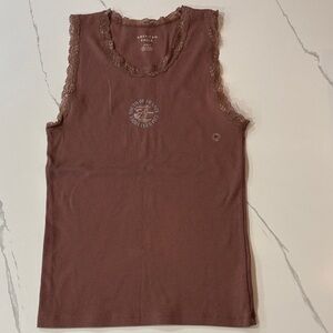 American Eagle Outfitters Brown Lace Trim Tank Top